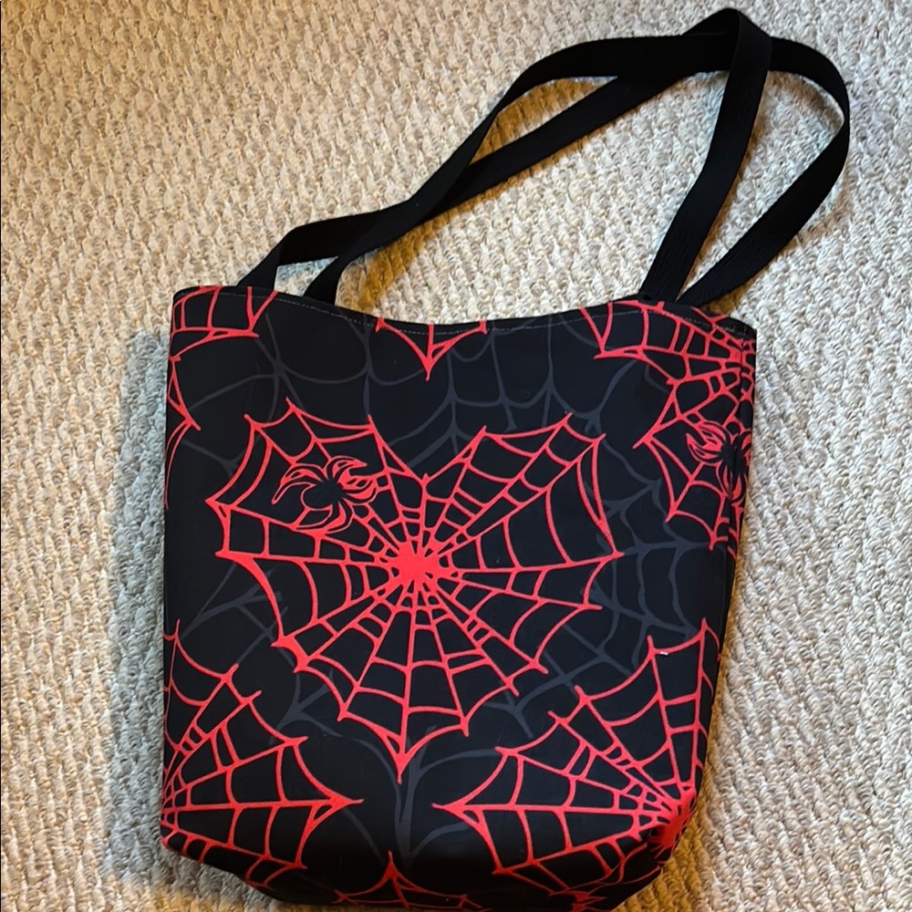 Spider Web Black and Red Tote Bag